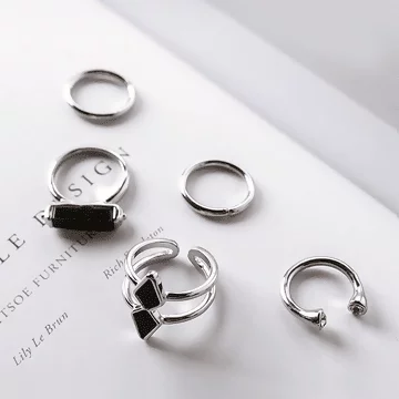 黑晶個性幾何×五套件戒指組×銀