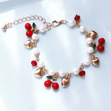 紅櫻桃愛心珍珠×手鍊