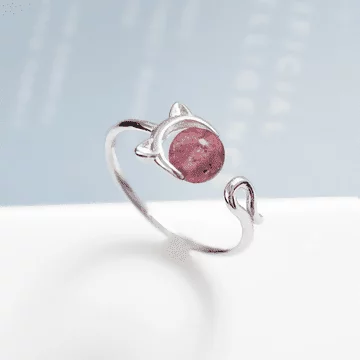 925銀飾&times;莓晶小貓咪&times;開口戒指