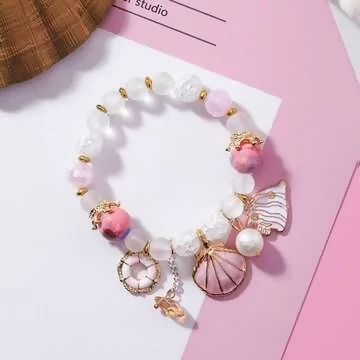 甜美貝殼海洋熱帶魚&times;固定式串珠手環&times;嫩粉