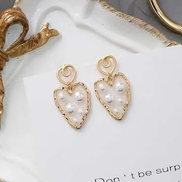透明雙愛心珍珠×吊墜耳環