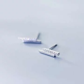 925銀針&times;雙排一字鑲鑽&times;耳針