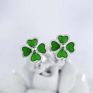 925銀針&times;翠綠四葉幸運草&times;耳針