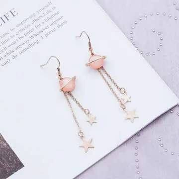 粉紅貓眼星球垂墜星星×吊墜耳勾