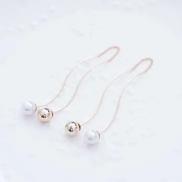 金屬珍珠波浪球×後掛式吊墜耳線