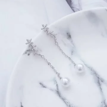 925銀針&times;花朵枝葉珍珠&times;流蘇耳針