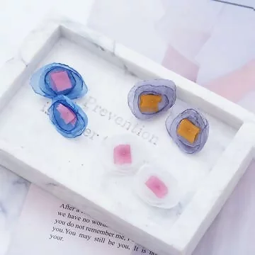 歐根紗撞色花朵×吊墜耳環×共三色