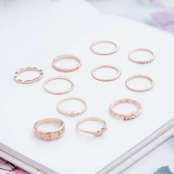 纏繞打結麻花線條雕花×十一套件戒指組