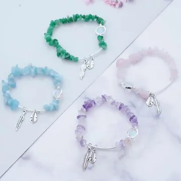 羽毛民族風碎晶&times;固定式串珠手環&times;共四色