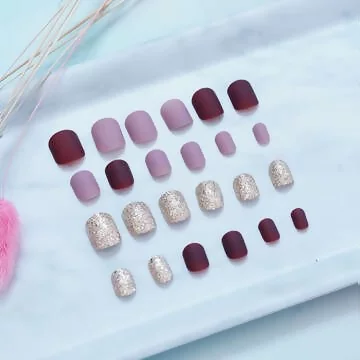 酒紅粉色金蔥霧面×穿戴式手指甲片×二十四入 