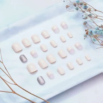 法式粉膚銀蔥亮面&times;穿戴式手指甲片&times;二十四入 