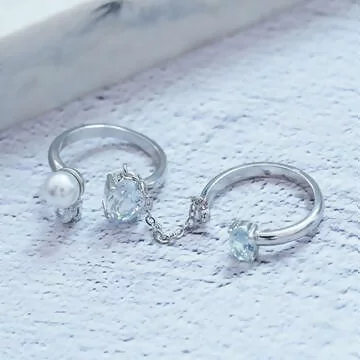 珍珠鋯石連指戒×開口戒指