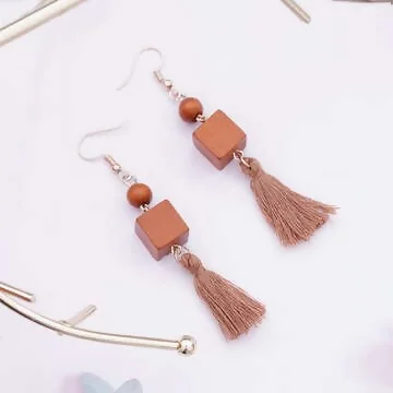 骰子木塊流蘇&times;吊墜耳勾