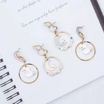 小兔彎月星空圓環&times;不對稱吊墜耳環&times;共二色