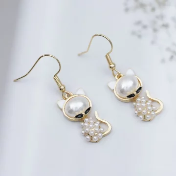 白珍珠小貓咪&times;吊墜耳勾