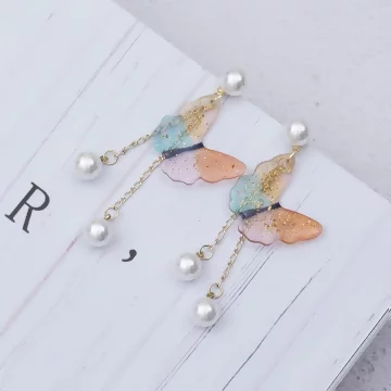 繽透蝴蝶珍珠垂鍊&times;吊墜耳環