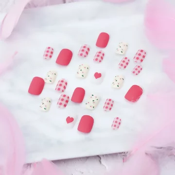 粉桃格子小花霧面&times;穿戴式手指甲片&times;二十四入 