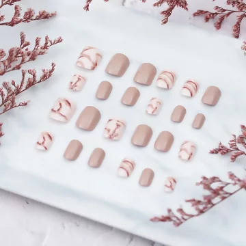 奶茶大理石紋亮面×穿戴式手指甲片×二十四入