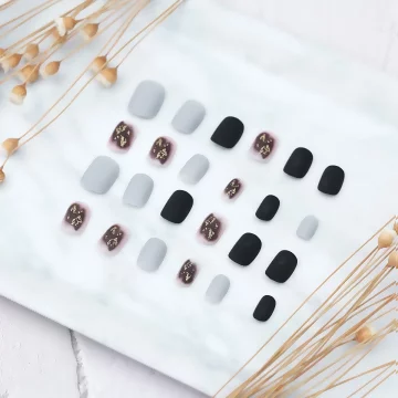 黑灰迷煙金蔥霧面×穿戴式手指甲片×二十四入