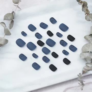 藍色抽象臉譜霧面×穿戴式手指甲片×二十四入
