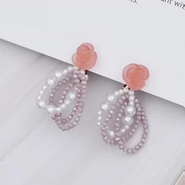 粉紅玫瑰雙層珍珠&times;螺旋耳夾