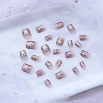 漸層粉璀燦金蔥亮面&times;穿戴式手指甲片&times;二十四入 