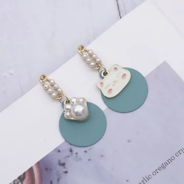 萌貓肉蹼馬卡龍珍珠×不對稱吊墜耳環