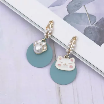 萌貓肉蹼馬卡龍珍珠×不對稱螺旋耳夾