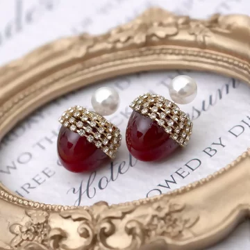 松果滿鑽小珍珠&times;後掛式吊墜耳環