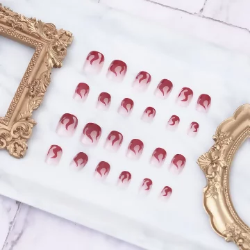 熱情紅火焰透粉亮面×穿戴式手指甲片×二十四入