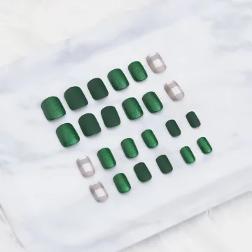 亮粉綠底灰格子霧面×穿戴式手指甲片×二十四入