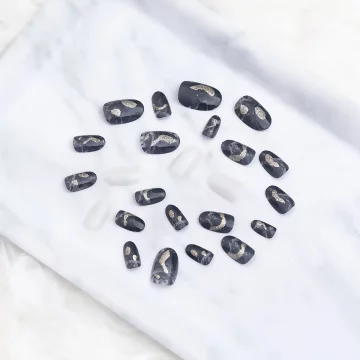 藍金大理石紋混白亮面×穿戴式手指甲片×二十四入