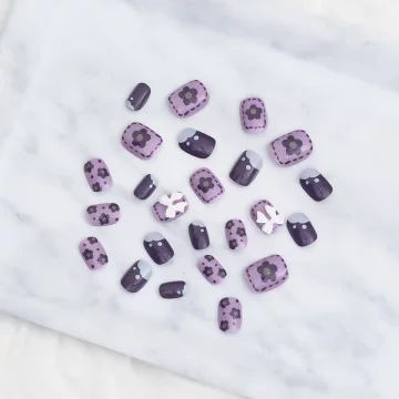 漾紫滿花白蝴蝶結亮面×穿戴式手指甲片×二十四入