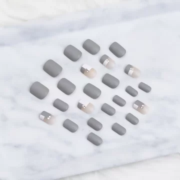 典雅灰格子水鑽亮面&times;穿戴式手指甲片&times;二十四入 