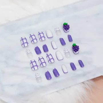 紫葡萄網格點點亮面×穿戴式手指甲片×二十四入