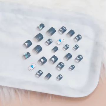 藍天白雲領結愛心亮面×穿戴式手指甲片×二十四入