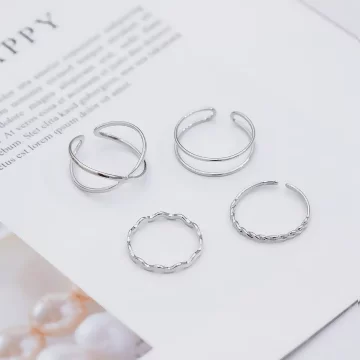 銀色冷淡極簡線條&times;四套件開口戒指組