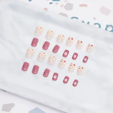 雪糕流心磚紅花朵亮面×穿戴式手指甲片×二十四入