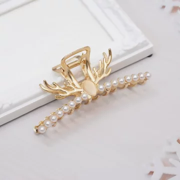 鹿角珍珠貓眼石&times;鯊魚髮夾