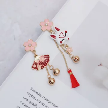 櫻花摺扇小狐狸&times;不對稱吊墜耳環