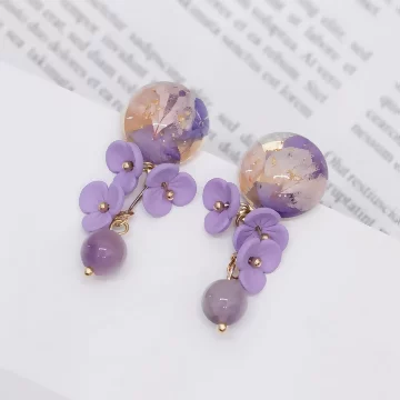 乾燥花瓣金箔紫丁香&times;吊墜耳環