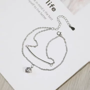 925銀飾×撲克方塊鋯石彎管×雙層手鍊