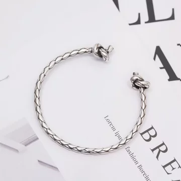 925銀飾&times;雙頭打結繩索&times;開口手環