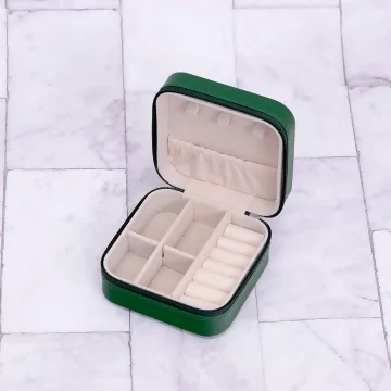 細紋皮革×拉鍊飾品盒×深綠