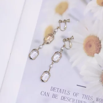 長方串晶透水晶×螺旋耳夾
