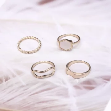 金六角白貝不規則&times;四套件戒指組