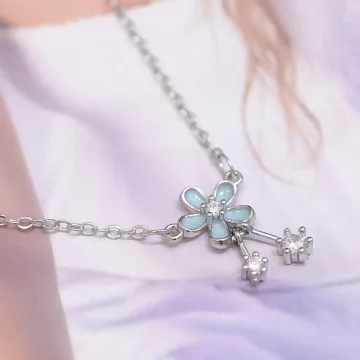 925銀飾×五瓣小藍花垂鑽×鎖骨項鍊