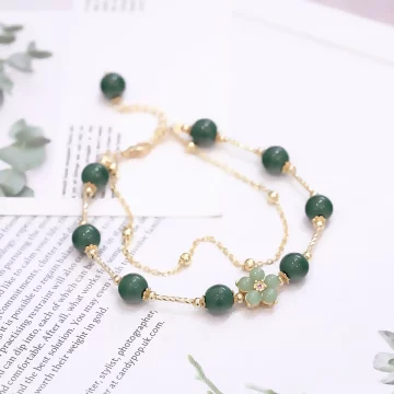 墨綠晶珠金管小花×固定式串珠手鍊