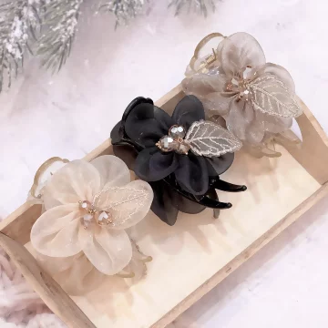 花朵網紗葉片&times;抓夾髮夾&times;共三色