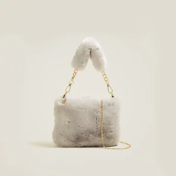 手提小巧毛絨絨&times;鍊條斜背包&times;淺灰